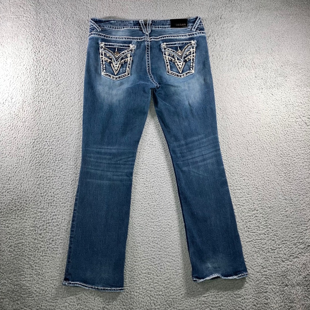 VTG Vigoss Bootcut Jeans Womens 35x31.5 Y2K Distressed Thick Stitch Embellished